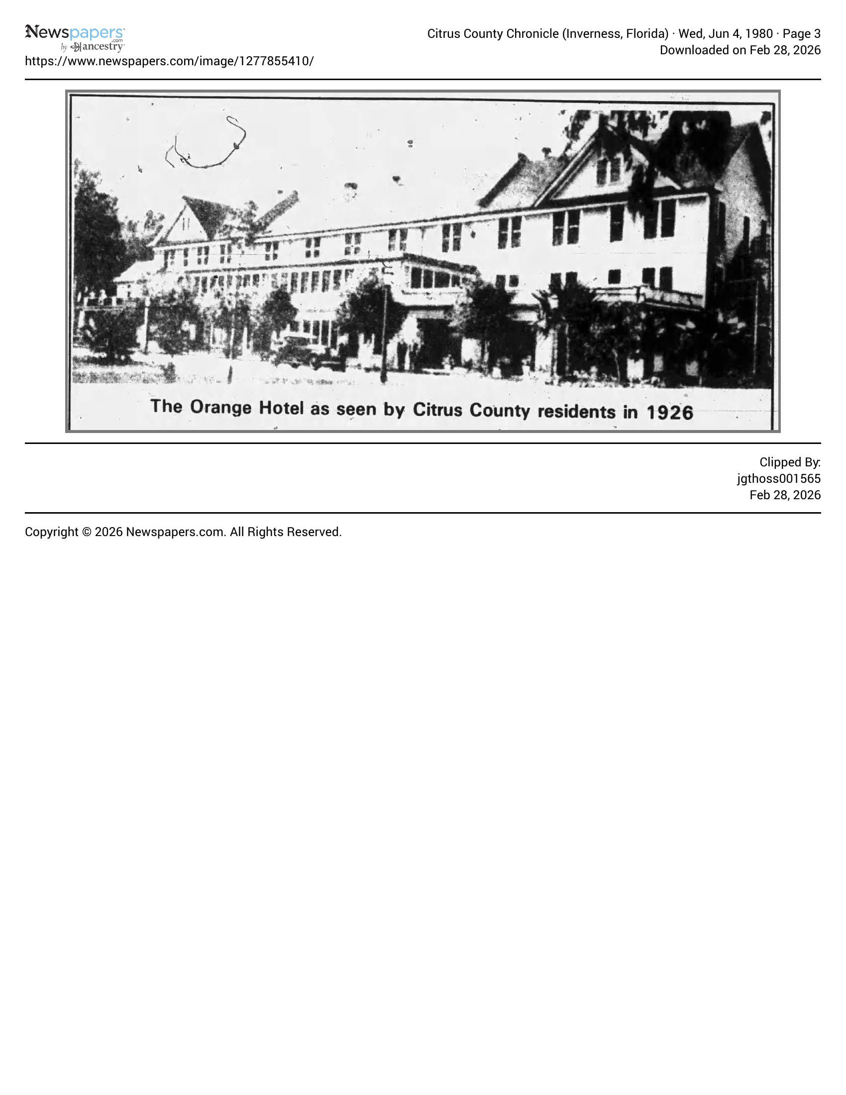 Colonial Hotel with SOLD sign, 1980